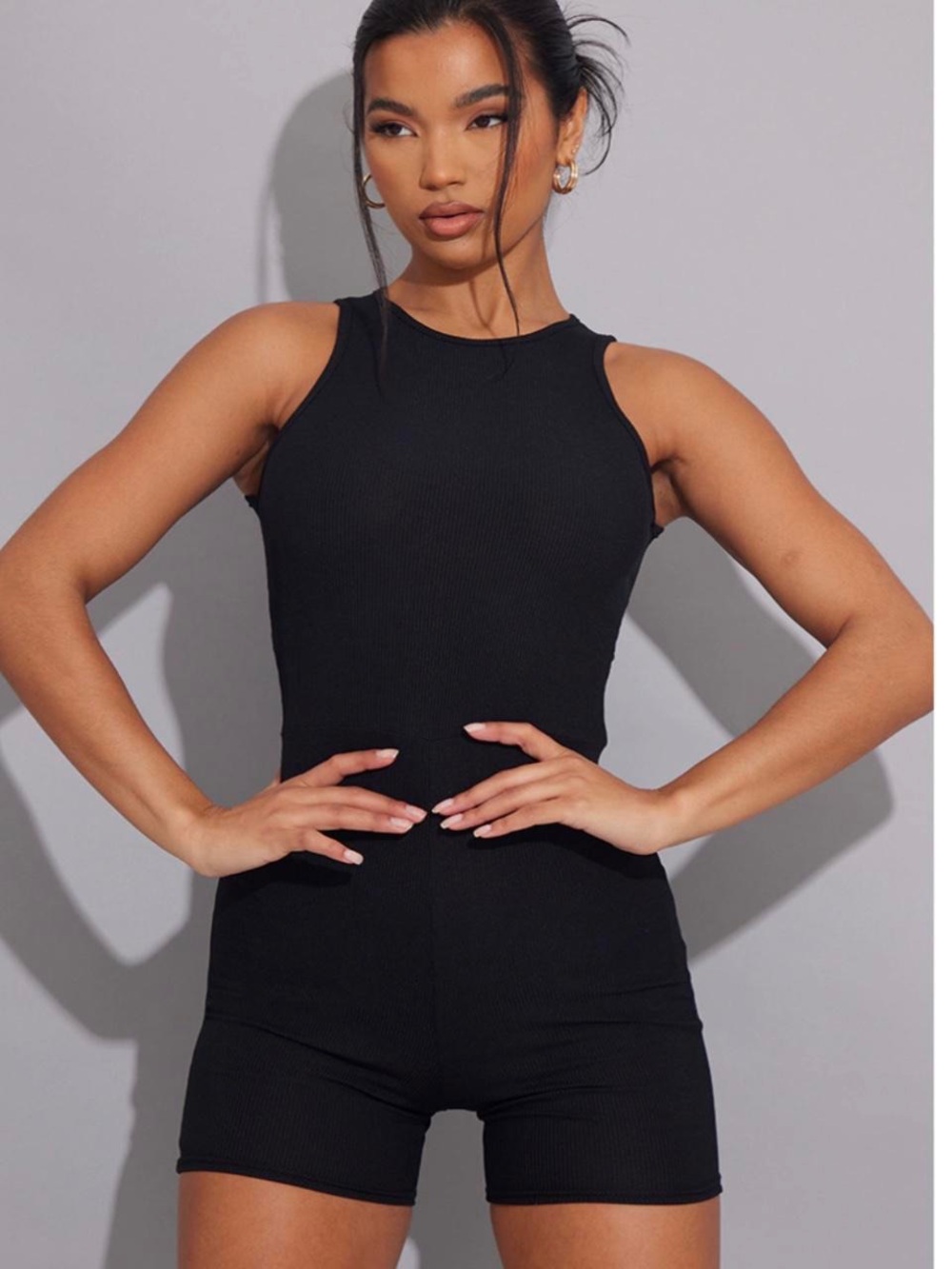 PrettyLittleThing Black Rib Racer Neck Tank